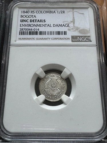 Colombia Bogota Silver 1/2 Real 1840 NGC UNC details