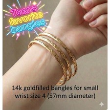14K Real Gold Filled 4mm size 4 for teen age set of 3 Bangles