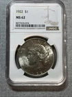Philadelphia Mint NCG 1922 Peace Silver Dollar MS62 $1 US Coin