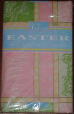 Vinyl Tablecloth Cloth-Look Pink Easter Bunny Green Chick Egg Flower 52/70 NEW