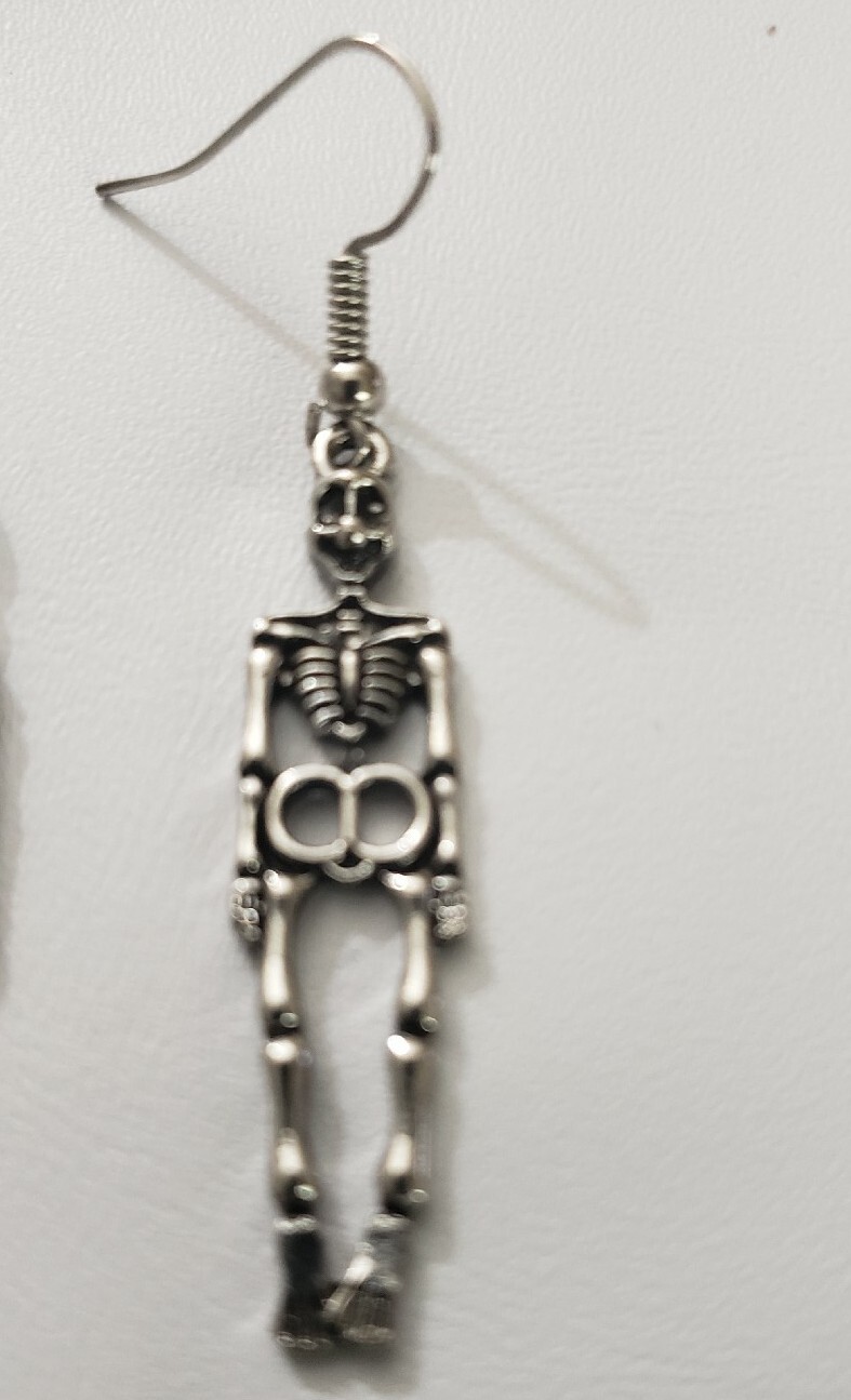 Dangle Skeleton Earrings Silver Tone Halloween - image 4