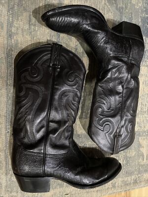 Vintage Tony Lama Size 10D Black Teju Lizard wingtips western cowboy boots 80s Vintage Tony Lama Black Teju Lizard Skin Cowboy Boots - Etsy main image 3