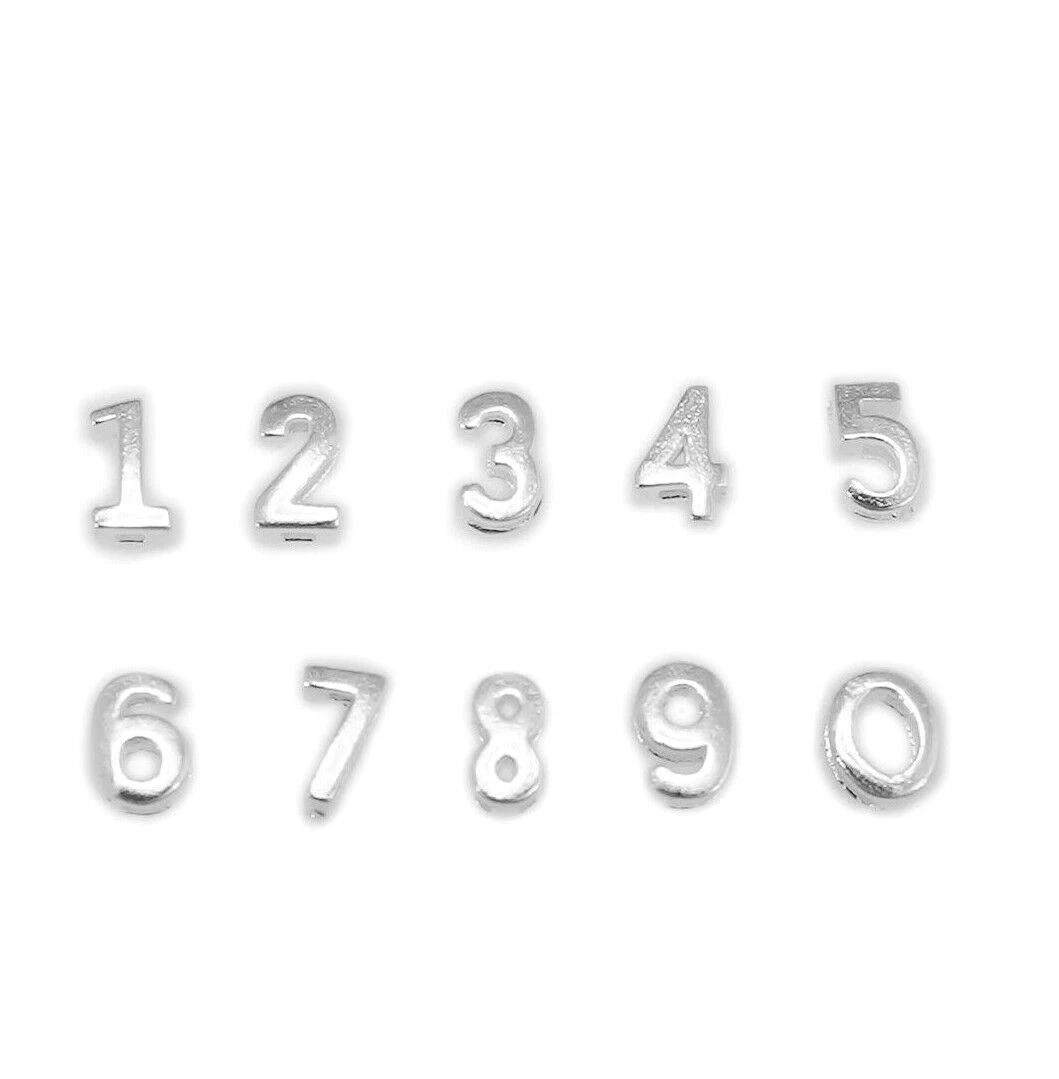 Sterling Silver Mini 0 9 Number Sliding Spacer Charm Beads Boxed