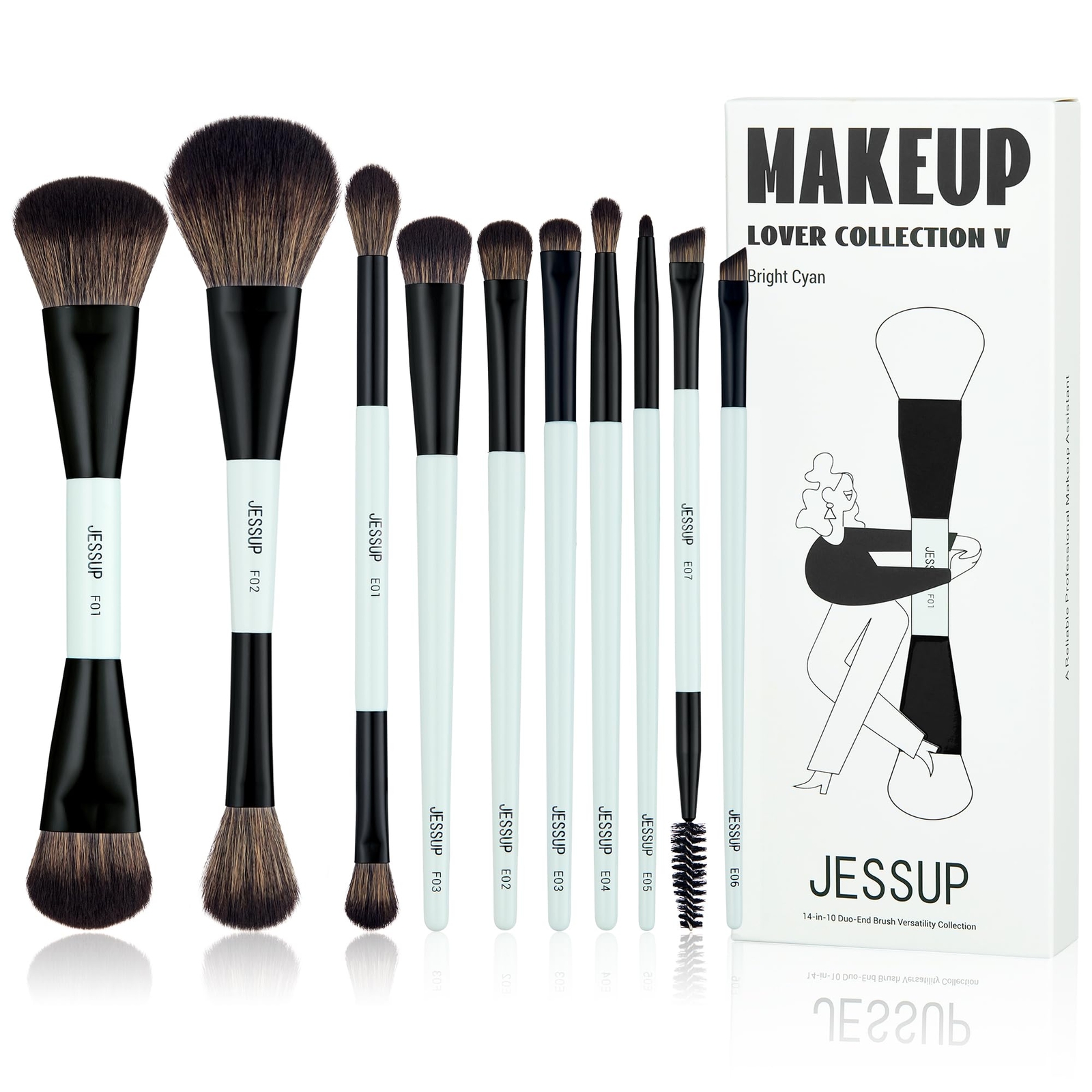 Jessup pennelli trucco 10pz pennelli make up 14-in-10 duo-end pennelli collez...