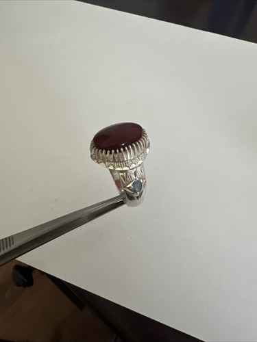 CUSTOM HANDMADE ENGRAVED MEN'S SILVER RING WITH GENUINE RED YEMANIالحجر اليماني - Picture 7 of 17