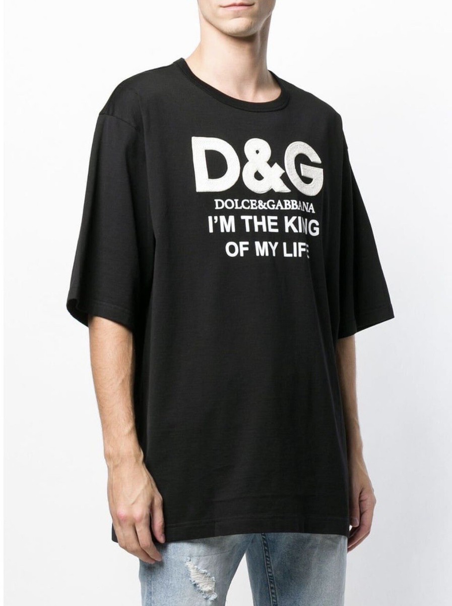 DOLCE & GABBANA “I'm The King Of My Life” Embellished Logo T-Shirt