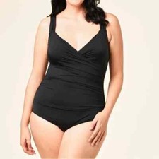 Jantzen Women's Draped Surplice One Piece Bathing Suit Black Stretch NWT Sz 16