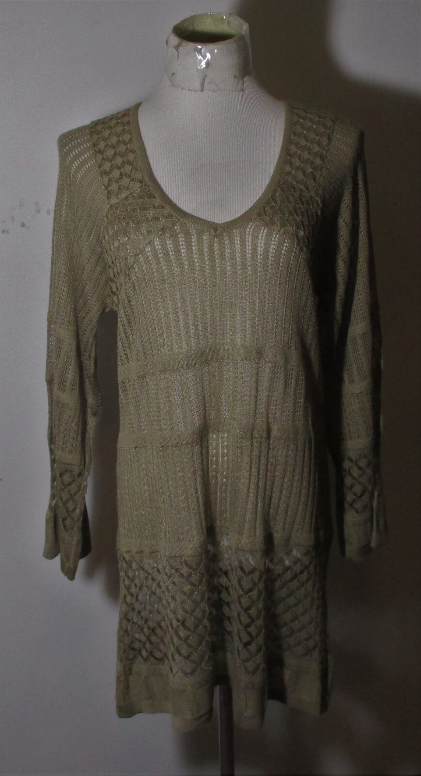 Olive Green Lace Long Sleeve Dress for Women Size S/M BELLA DONNA