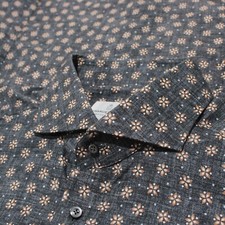 Emanuel Berg NWOT Casual Button Down Shirt Size 44 17.5 XL in Gray Floral Print