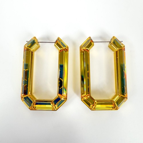 Swarovski Lucent Octagon Yellow Crystal Hoop Earrings NWB - Picture 3 of 7