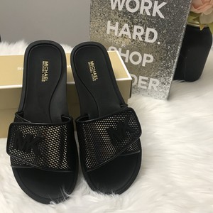 michael kors black and gold slides
