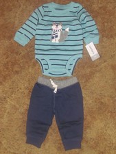 Boys Carter's NWT 2-pc. long sleeved turquoise bodysuit blue pant set size 3m