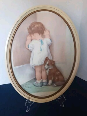 Bessie Pease Gutmann In Disgrace Oval Wooden Framed Artwork 16.75x