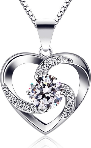 B.Catcher Damen Halskette 925 Silber Herz AnhäNger Zirkonia 45Cm-image