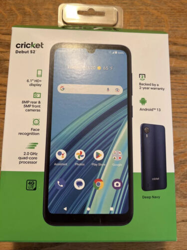 Cricket Wireless Debut S2 32GB 3GB RAM Navy Prepaid Smartphone 6.1” Brand New