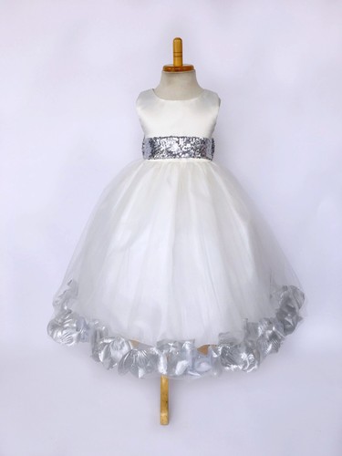 Ivory Tulle Sequence Rose Petal Dress Easter Birthday Spring Summer Satin #24 - Picture 40 of 56