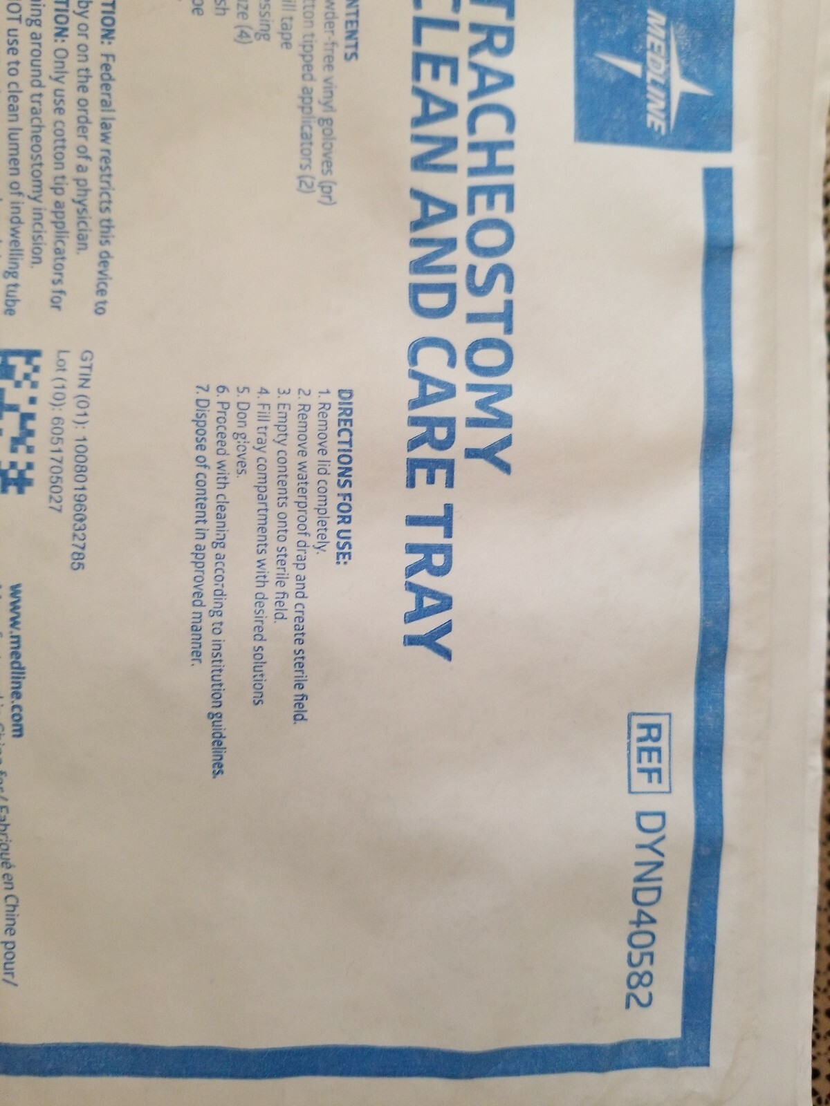 Medline Tracheostomy Clean and Care Tray DYND40582 W/Gloves new sealed