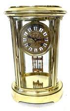 Antique OVAL French Four Glass Brass Striking Bracket Mantel Clock by AD MOUGIN