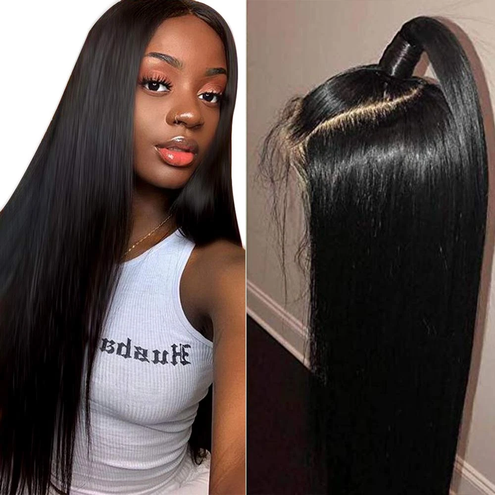 4X4 Lace Front Wig Straight Hair Human Hair Lace Closure Wig for Black  Women 18″