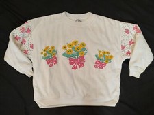 80's Vintage Sweatshirt Dashers Padded Super Fluffy Floral  Bows Pattern Sz L