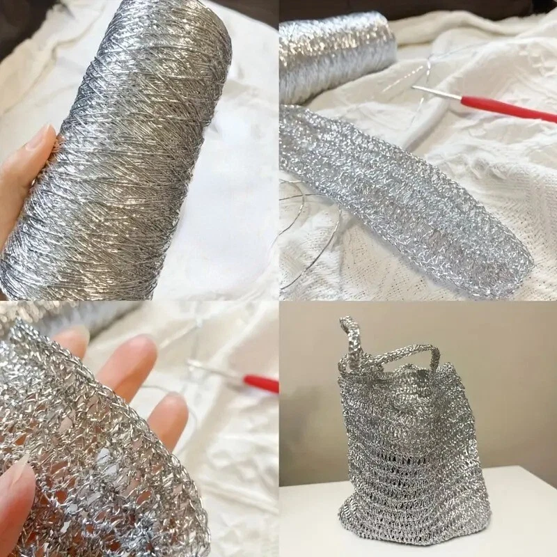 100g Sparkling Metallic Crochet Yarn 0.8mm Shiny Woven Wire Knit Thread Sewing - Image 4 of 4