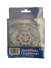 6 Pack White Snowflake Ornaments Plastic Glitter Snow Flakes Ornaments 5"