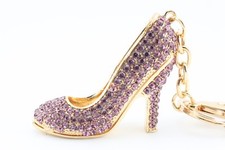 Purple Heels Shoes Stiletto Fashion Keychain Crystal Charm Gift Collectible F5D
