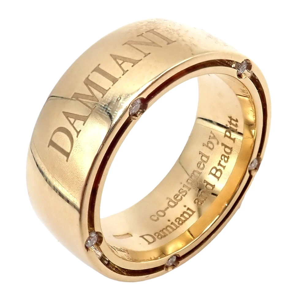 Auténtico Anillo Damiani Brad Pitt Oro Amarillo 18k 10 Diamantes Banda Ancha Talla 5.5 Foto 2 de 4