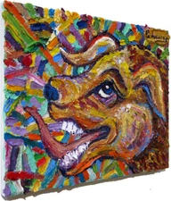 OIL PAINTING█OUTSIDER IMPRESSIONISt ART█SIGNED ABSTRACT█ORIGINAL FARM ANIMAL PET