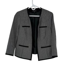 Talbots Size 10P Black/White Cotton Lined Polyester Open Front Blazer/Jacket