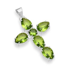 Peridot Ethnic Handmade Sister Gift Cross Design Pendant Jewelry 2.06" SSP-01