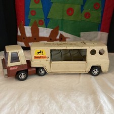 Vintage 1960's Buddy L Farms Horse Truck Pressed Steel Cab and Trailer Tan Brown