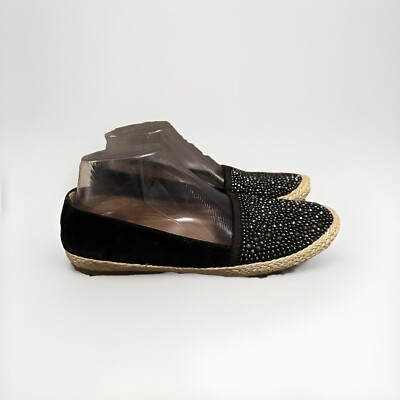 Franco Sarto Women s Black Suede Espadrille With Rhinestones Size 8
