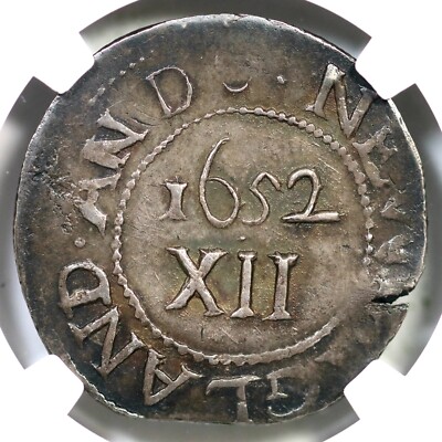 1652 Noe-3 R-6 NGC AU 58 Oak Tree Shilling Massachusetts Silver