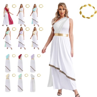 Womens Ancient Greek Egyptian Robe Overlay Halloween Club Fancy Dress Up  Roman