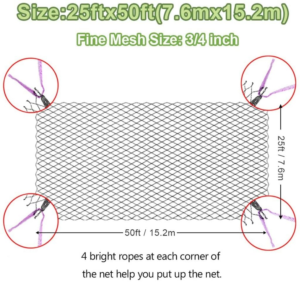 25 Ft. X 50 Ft. Heavy-Duty Bird Netting For Garden Protection In Black