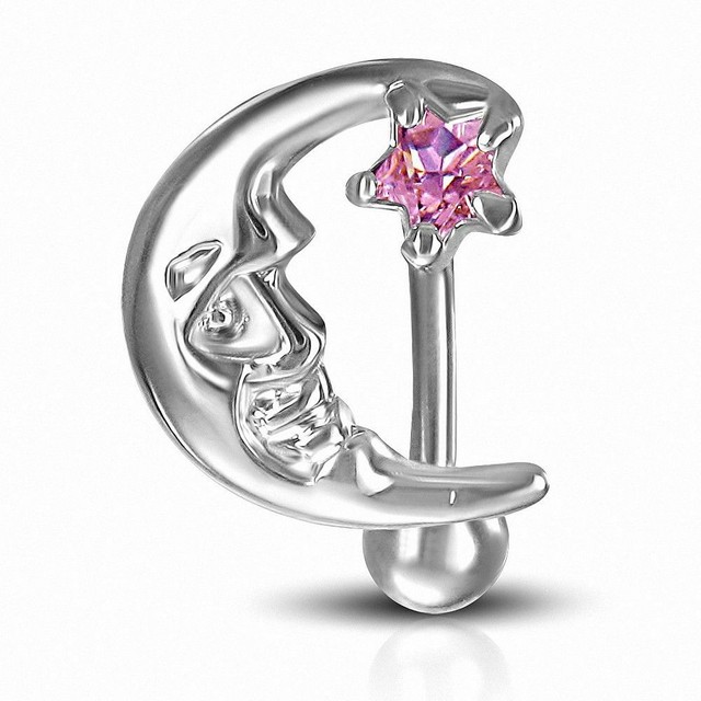 Piercing Navel Inverse Moon And Star Pink eBay