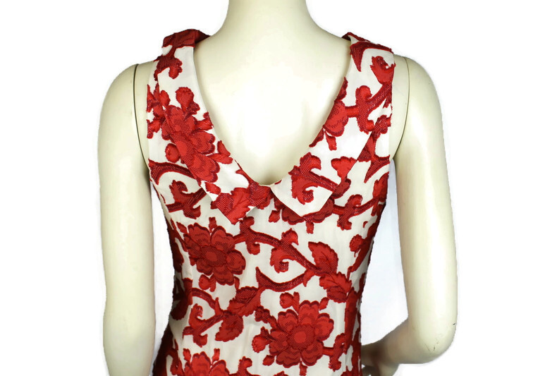 Milly Red & White Floral Lace Sleeveless Foldover Neckline Dress Size 4 |  eBay