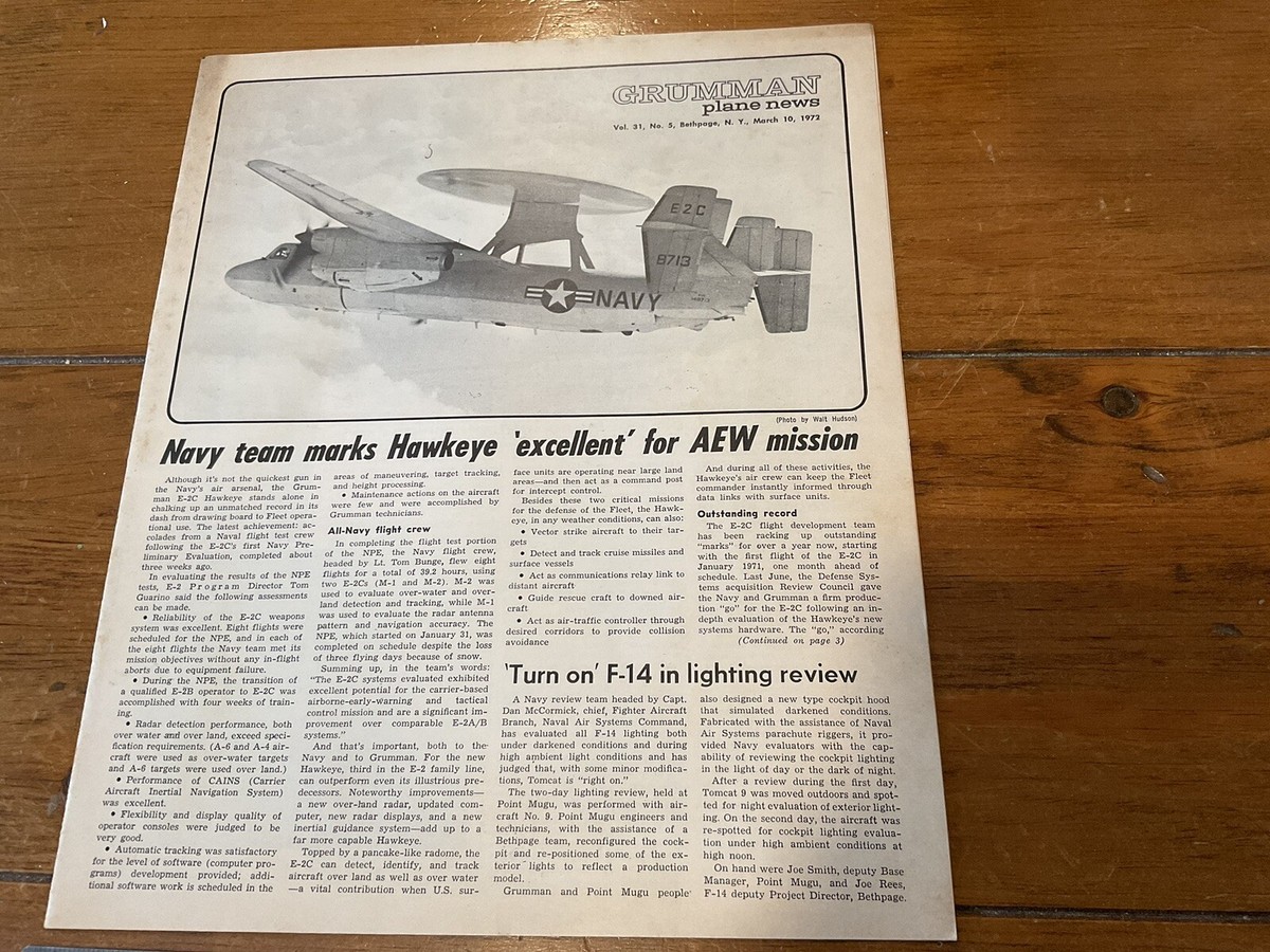 ORIGINAL MARCH 1972 GRUMMAN PLANE NEWS PUBLICATION - E2C HAWKEYE