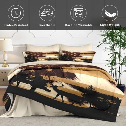 7 Pcs Size Comforter Set with 2 Pillowcases & 2 Shams, King Hunting Deer 1 - Image 4 of 4