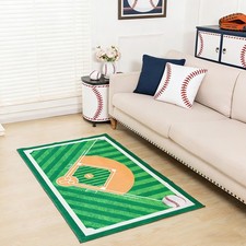 Baseball Rug 3'x5' Sports Rug for Bedroom Playroom Non-Slip Green Carpet Base...
