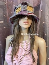 Bucket Crochet hat 5 Color Checker Festival Boho Hippie 29 Crochetbysalina