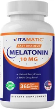 Vitamatic Melatonin 10 mg Tablets | Non-GMO, Gluten Free, 1 Year Supply