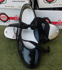 "DeLuco Dance Footwear" Tap Shoes Girls Patent Leather Black Baum's VINTAGE