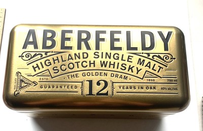 Aberfeldy Golden Dram 12 Year Highland single malt whiskey box empty Scratched