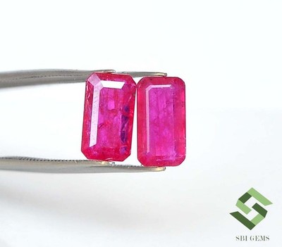 11x6 mm Natural Ruby Octagon Cut Pair 4.39 CTS IGI Certified Loose Gemstones