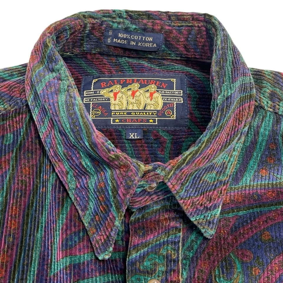 Camisa de Colección Años 90 Ralph Lauren Chaps Pana Paisley Manga Larga Talla XL Foto 2 de 4