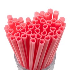 Heart Shaped Straws 100 Pack Pink Cute Plastic Silly Individually Wrapped Str...