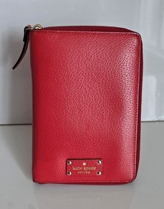 Kate Spade New York Red Leather Zip Planner Organizer Refillable 8x5
