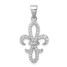 Sterling Silver Rhodium-plated CZ Fleur de Lis Pendant 1.31 g